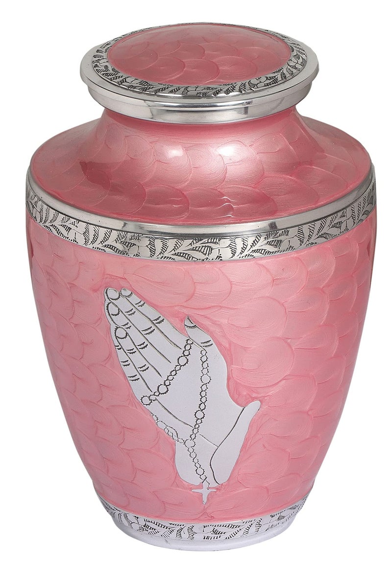 BOLD & DIVINEâ„¢ Modern Pearl Pink Cremation Urn |Human Ashes Adult Memorial urn, Burial, Funeral Cremation Urns | 200 Cubic Inches (Praying Hands) - Image 3